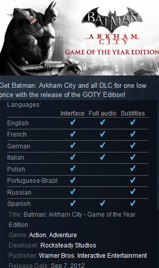 Batman: Arkham City - Game of the Year Edition Steam